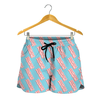 Blue Bacon Pattern Print Women's Shorts