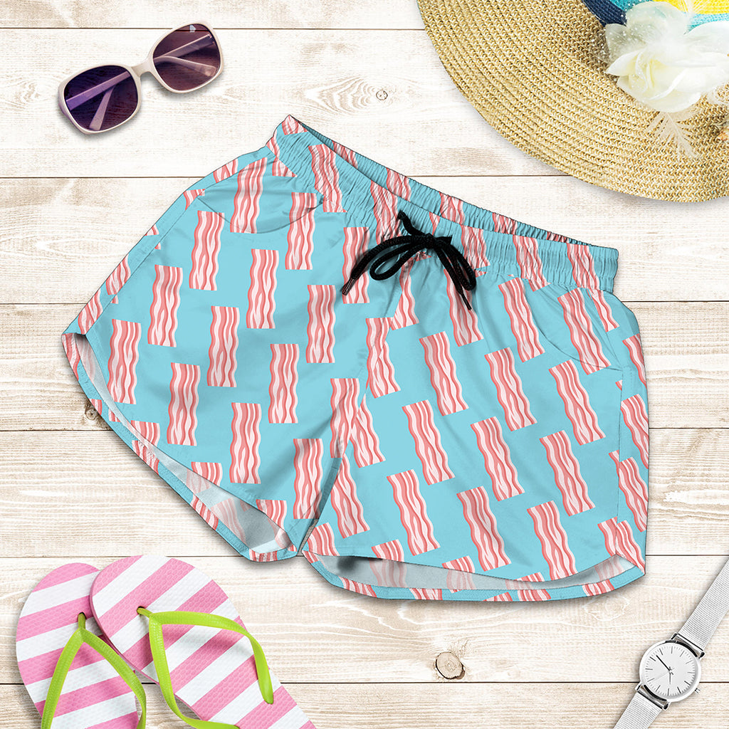 Blue Bacon Pattern Print Women's Shorts