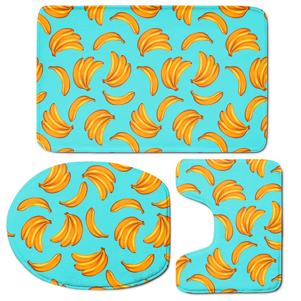 Blue Banana Pattern Print 3 Piece Bath Mat Set