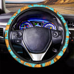 Blue Banana Pattern Print Car Steering Wheel Cover