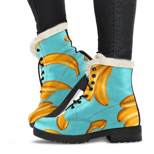 Blue Banana Pattern Print Comfy Boots GearFrost