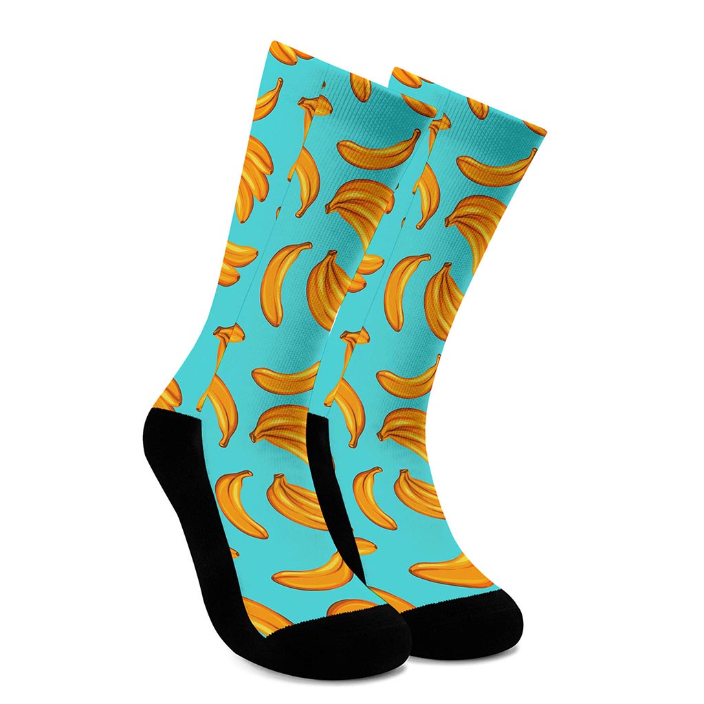 Blue Banana Pattern Print Crew Socks