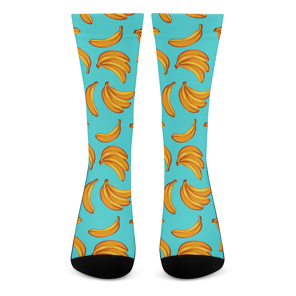 Blue Banana Pattern Print Crew Socks