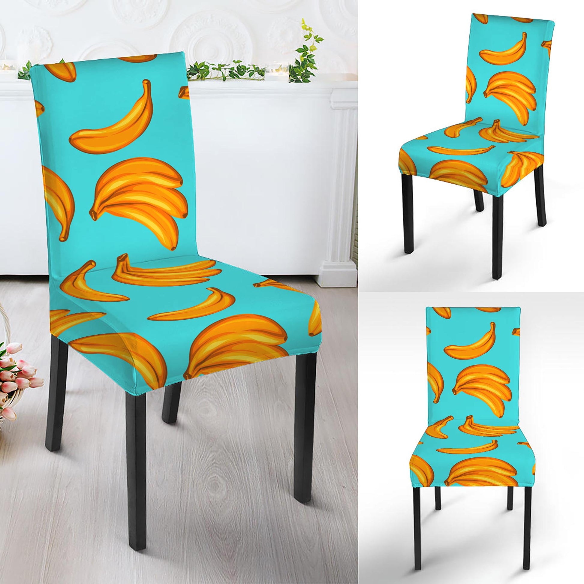 Blue Banana Pattern Print Dining Chair Slipcover