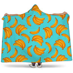 Blue Banana Pattern Print Hooded Blanket