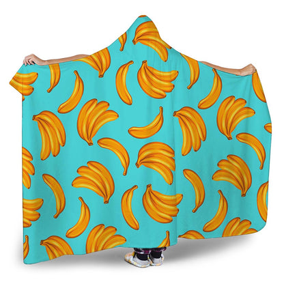 Blue Banana Pattern Print Hooded Blanket
