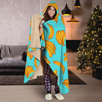 Blue Banana Pattern Print Hooded Blanket