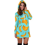 Blue Banana Pattern Print Hoodie Dress GearFrost