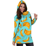 Blue Banana Pattern Print Hoodie Dress GearFrost