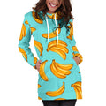 Blue Banana Pattern Print Pullover Hoodie Dress