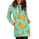 Blue Banana Pattern Print Hoodie Dress GearFrost