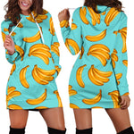 Blue Banana Pattern Print Hoodie Dress GearFrost