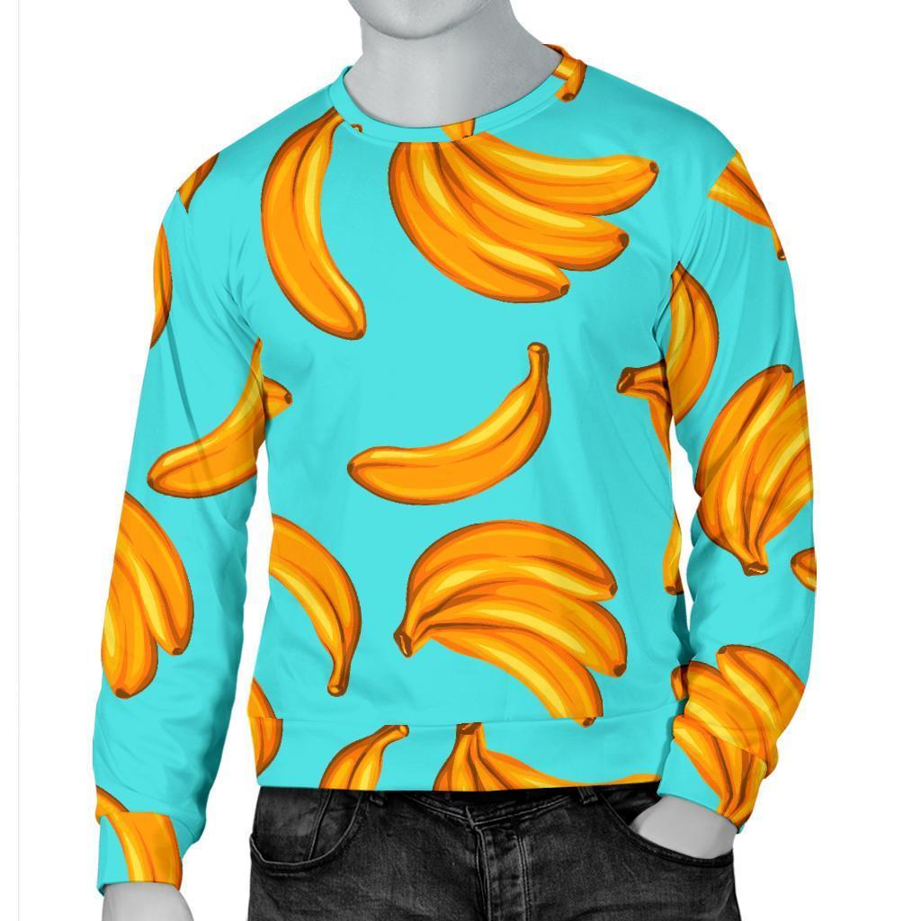Blue Banana Pattern Print Men's Crewneck Sweatshirt GearFrost