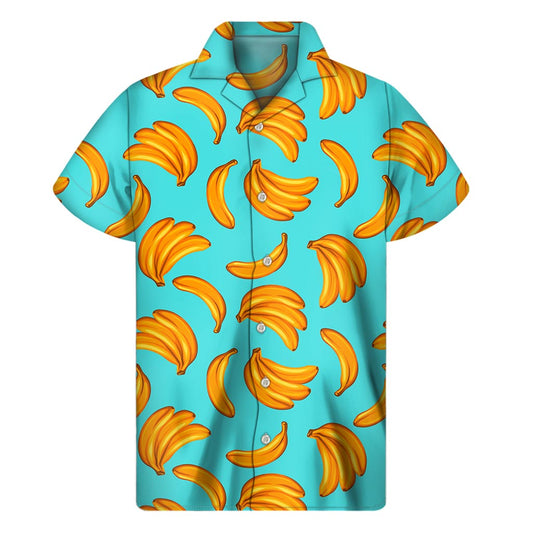Blue Banana Pattern Print Men's Short Sleeve Shirt
