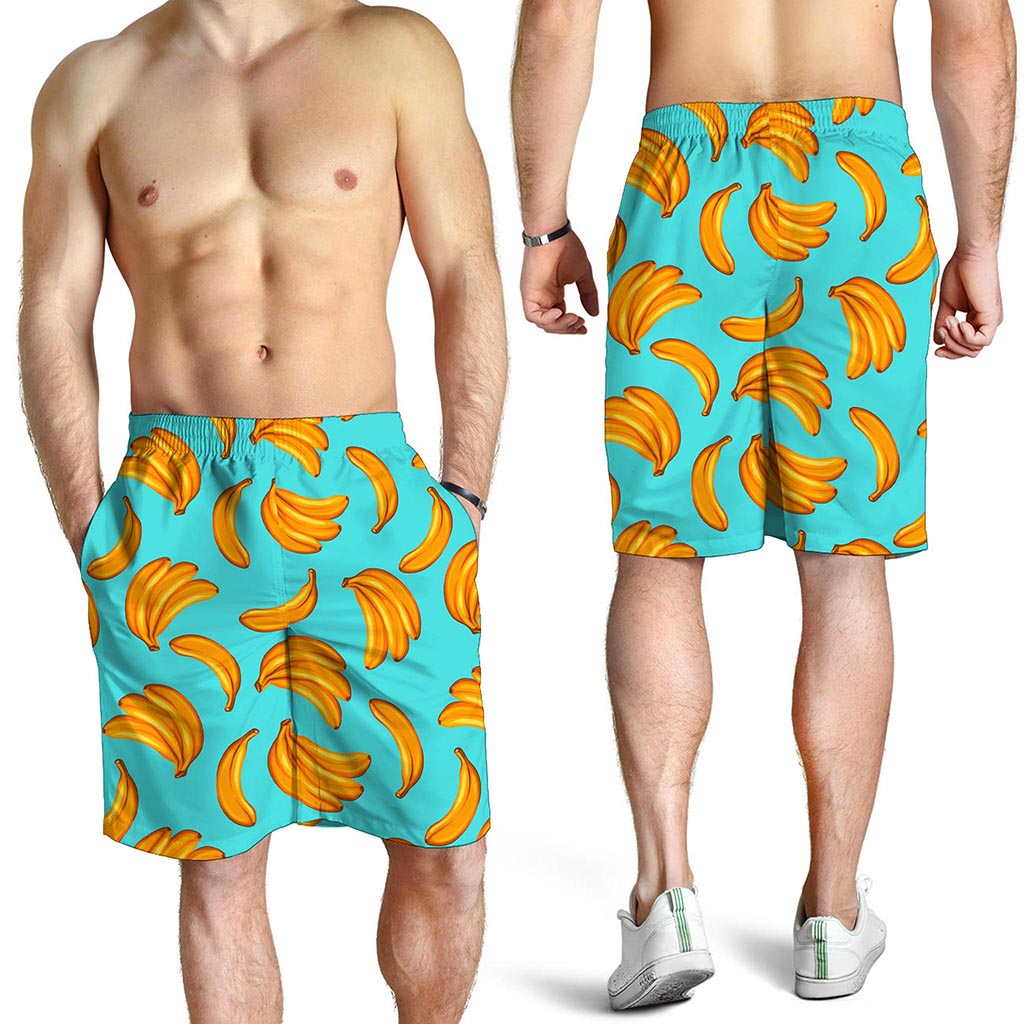 Blue Banana Pattern Print Men's Shorts