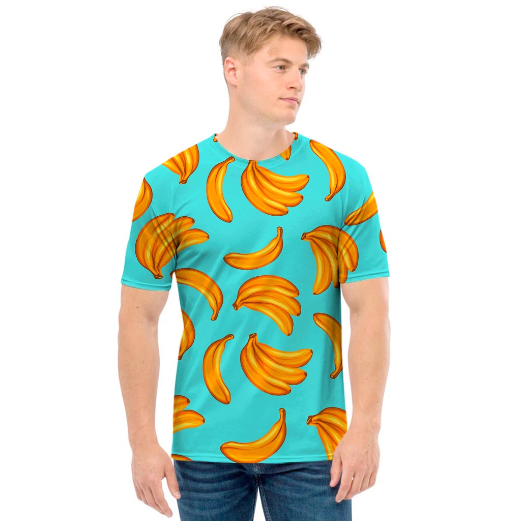 Blue Banana Pattern Print Men's T-Shirt