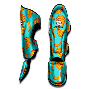 Blue Banana Pattern Print Muay Thai Shin Guard