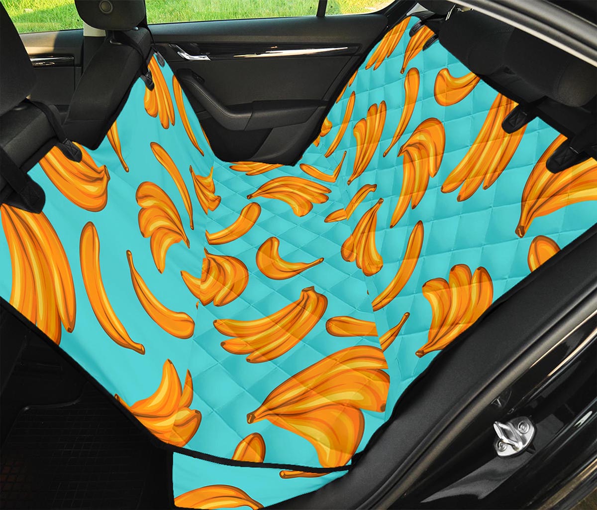 Blue Banana Pattern Print Pet Car Back Seat Cover