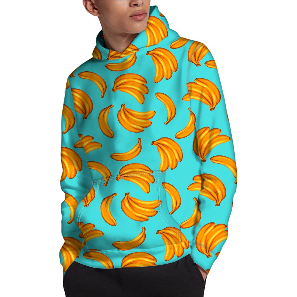 Blue Banana Pattern Print Pullover Hoodie