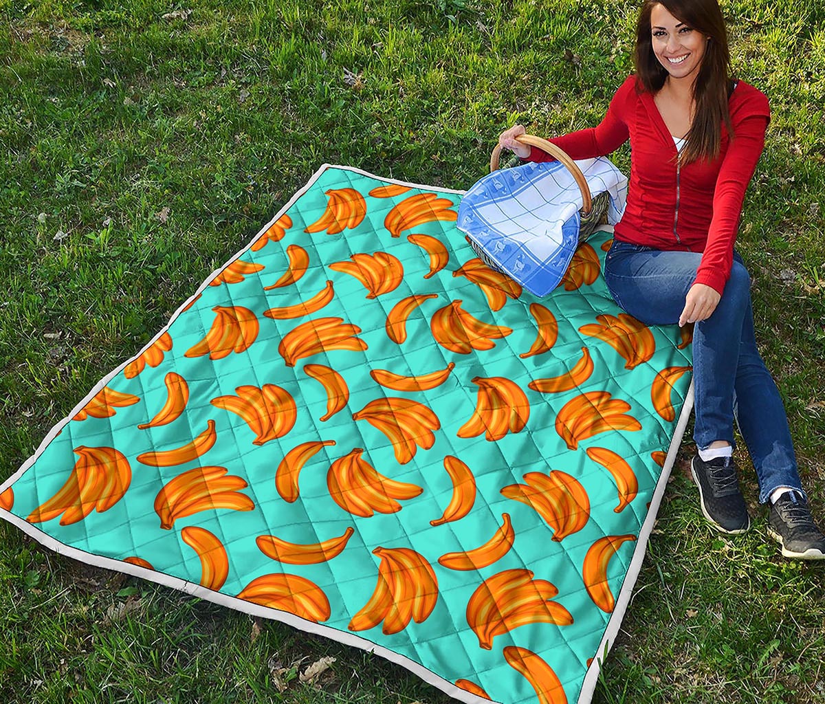 Blue Banana Pattern Print Quilt