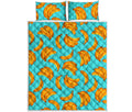 Blue Banana Pattern Print Quilt Bed Set