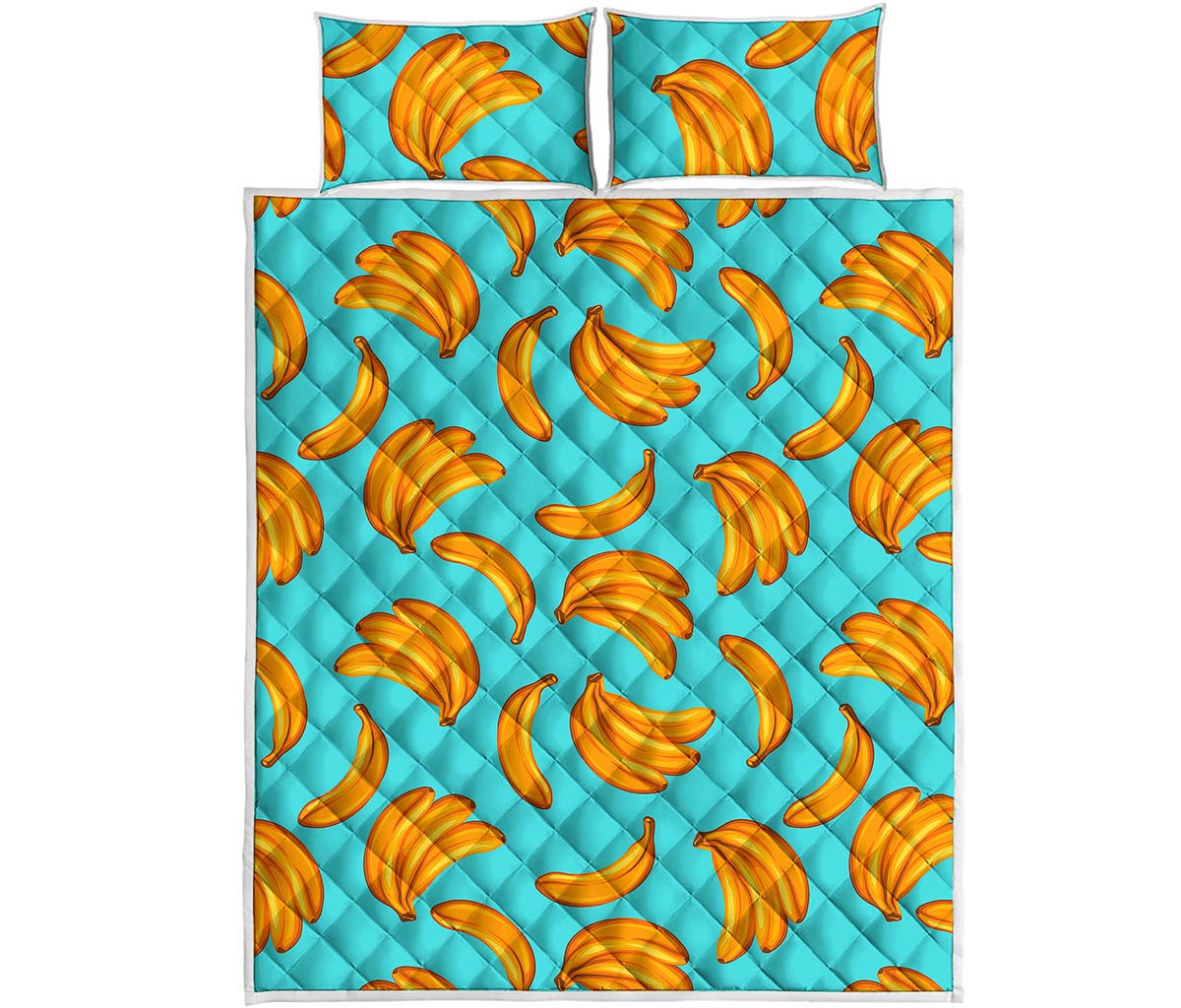 Blue Banana Pattern Print Quilt Bed Set