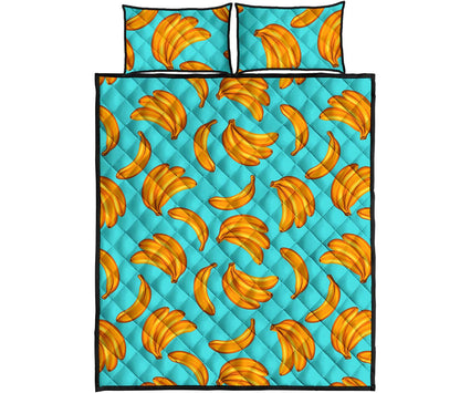 Blue Banana Pattern Print Quilt Bed Set
