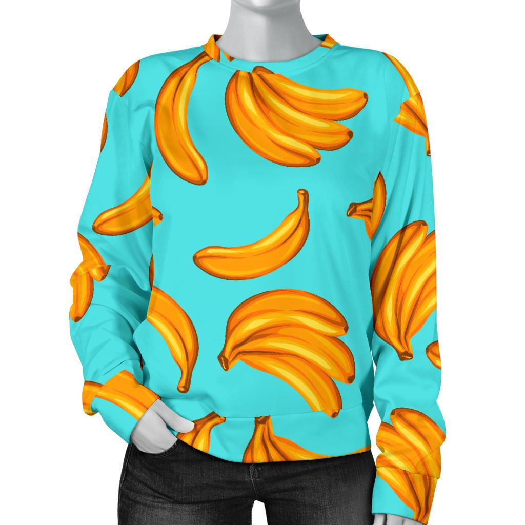 Blue Banana Pattern Print Women's Crewneck Sweatshirt GearFrost
