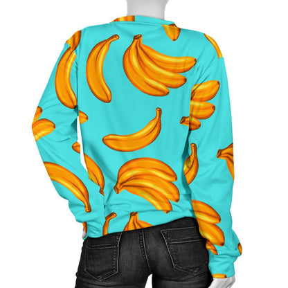 Blue Banana Pattern Print Women's Crewneck Sweatshirt GearFrost