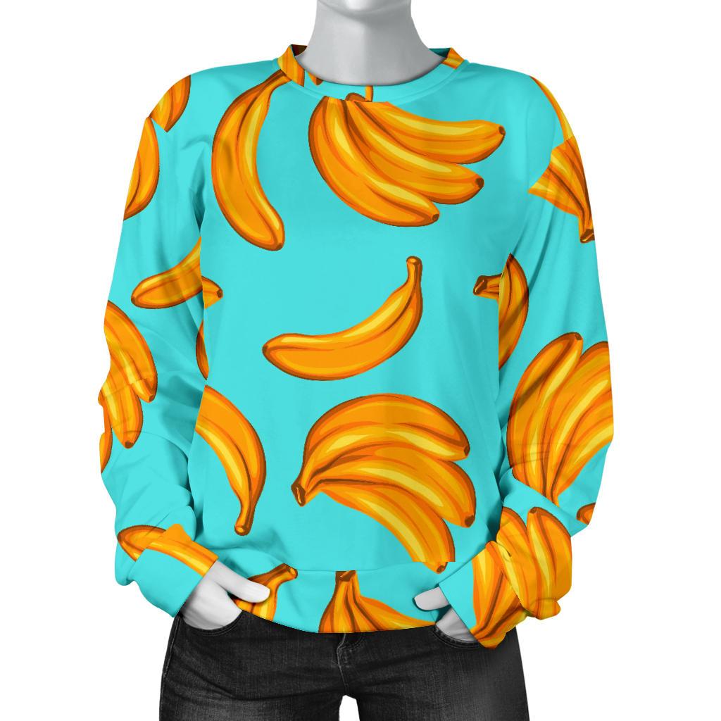 Blue Banana Pattern Print Women's Crewneck Sweatshirt GearFrost