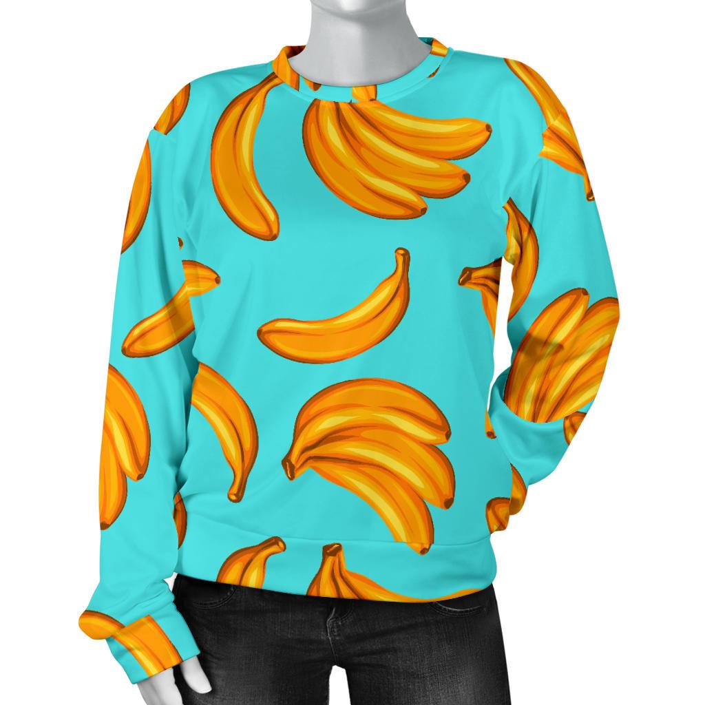 Blue Banana Pattern Print Women's Crewneck Sweatshirt GearFrost