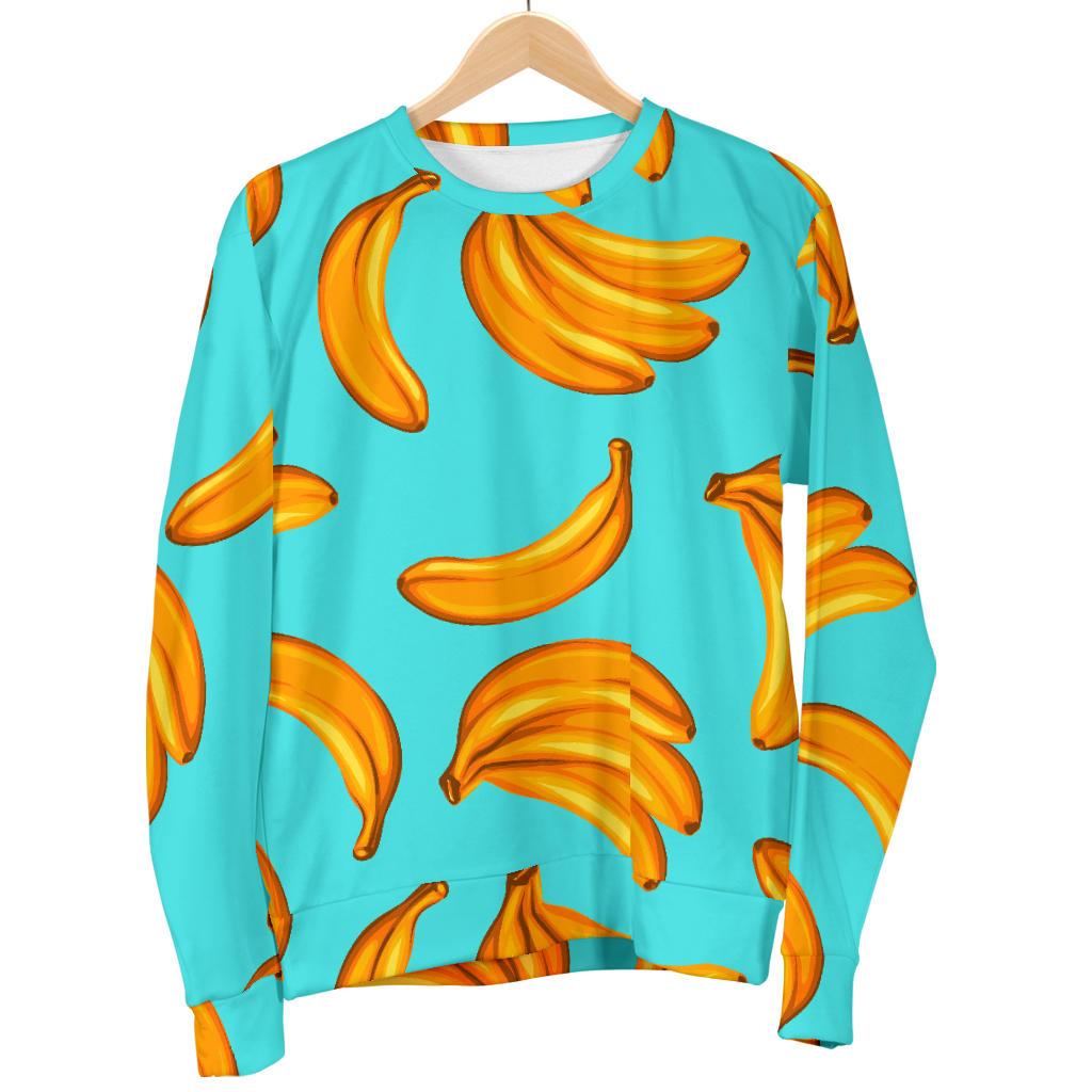 Blue Banana Pattern Print Women's Crewneck Sweatshirt GearFrost
