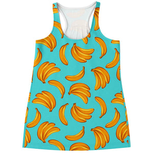 Blue Banana Pattern Print Women's Racerback Tank Top