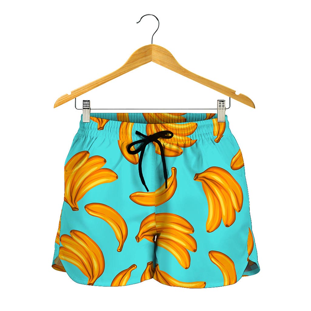 Blue Banana Pattern Print Women's Shorts