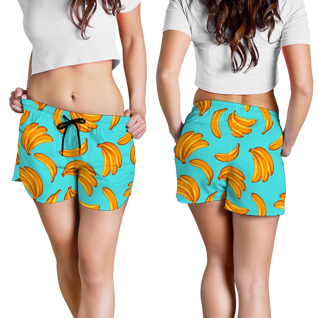 Blue Banana Pattern Print Women's Shorts