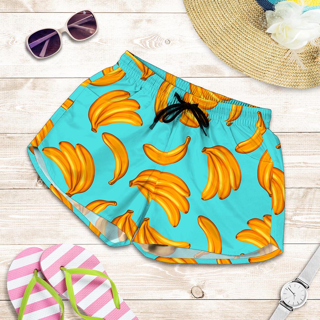 Blue Banana Pattern Print Women's Shorts