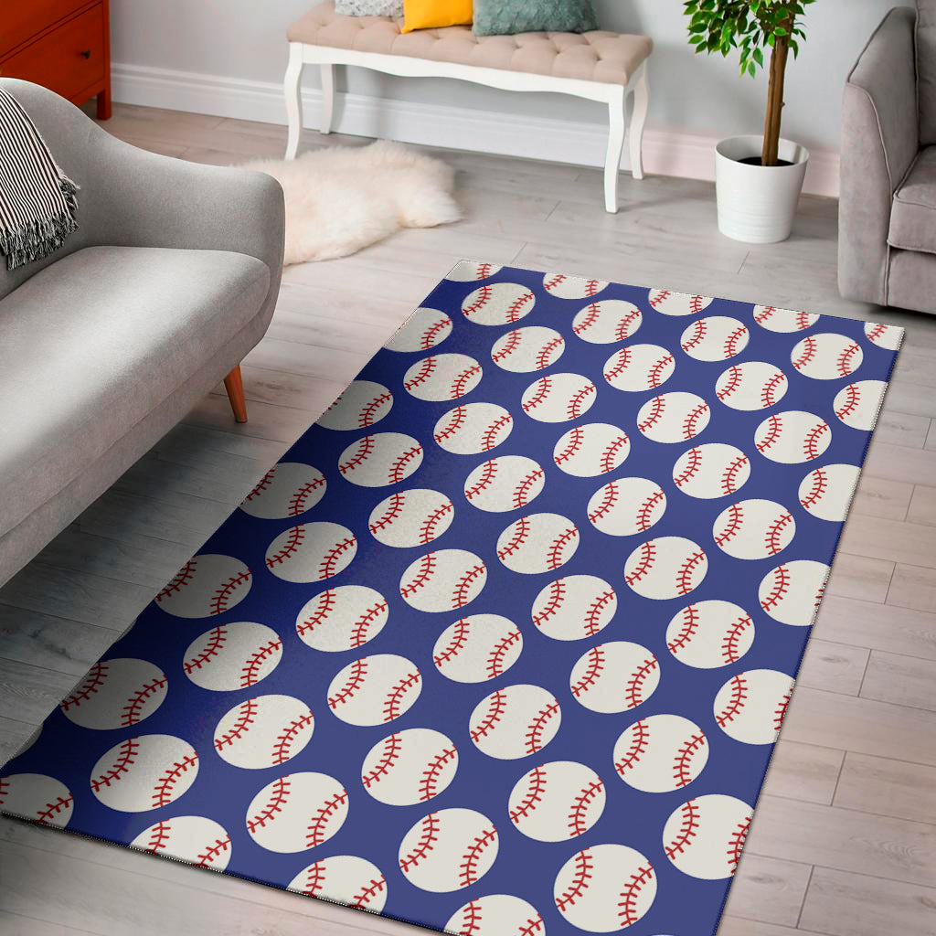 Blue Baseball Pattern Print Area Rug