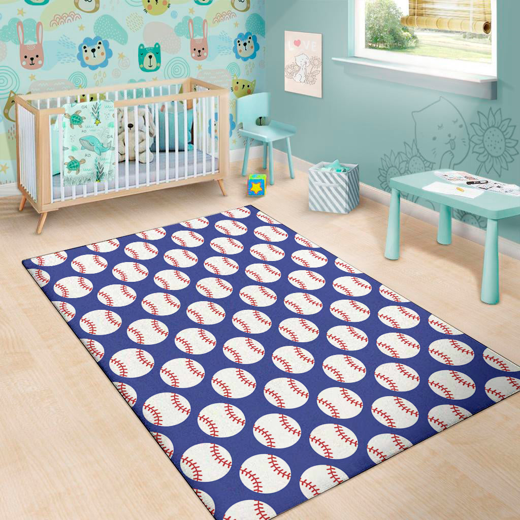 Blue Baseball Pattern Print Area Rug