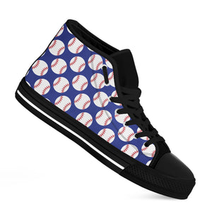 Blue Baseball Pattern Print Black High Top Shoes