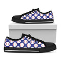 Blue Baseball Pattern Print Black Low Top Sneakers