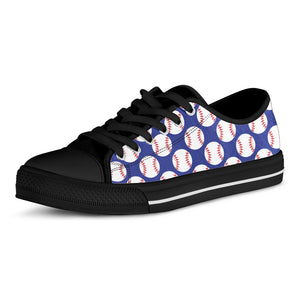 Blue Baseball Pattern Print Black Low Top Shoes