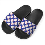 Blue Baseball Pattern Print Black Slide Sandals