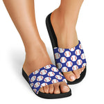 Blue Baseball Pattern Print Black Slide Sandals