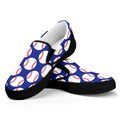 Blue Baseball Pattern Print Black Slip On Sneakers