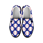 Blue Baseball Pattern Print Black Slip On Shoes