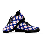 Blue Baseball Pattern Print Black Sneakers