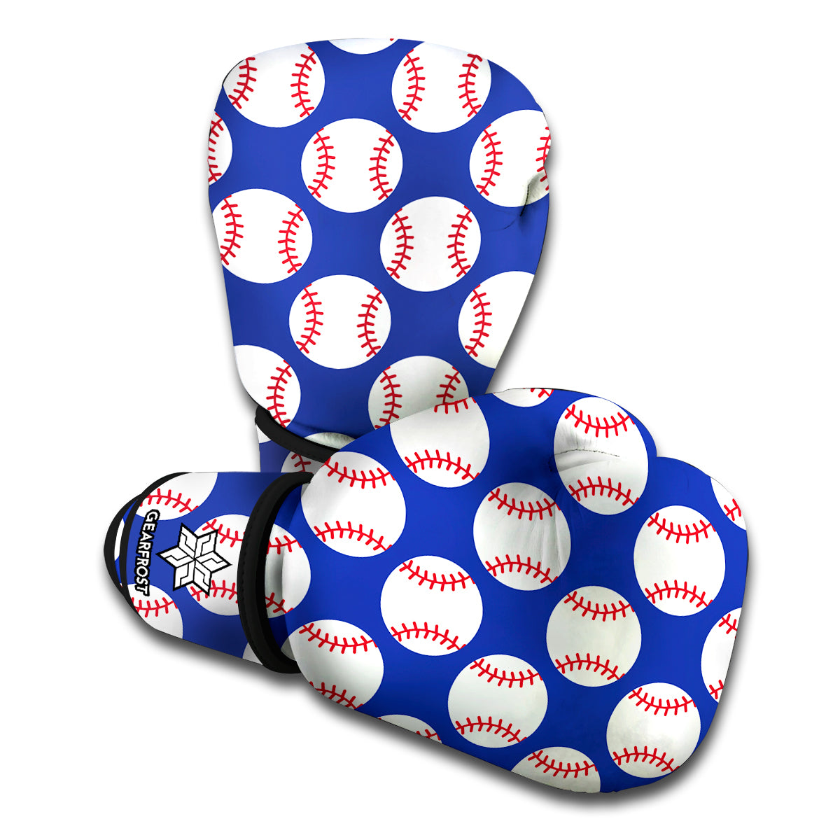 Blue Baseball Pattern Print Boxing Gloves
