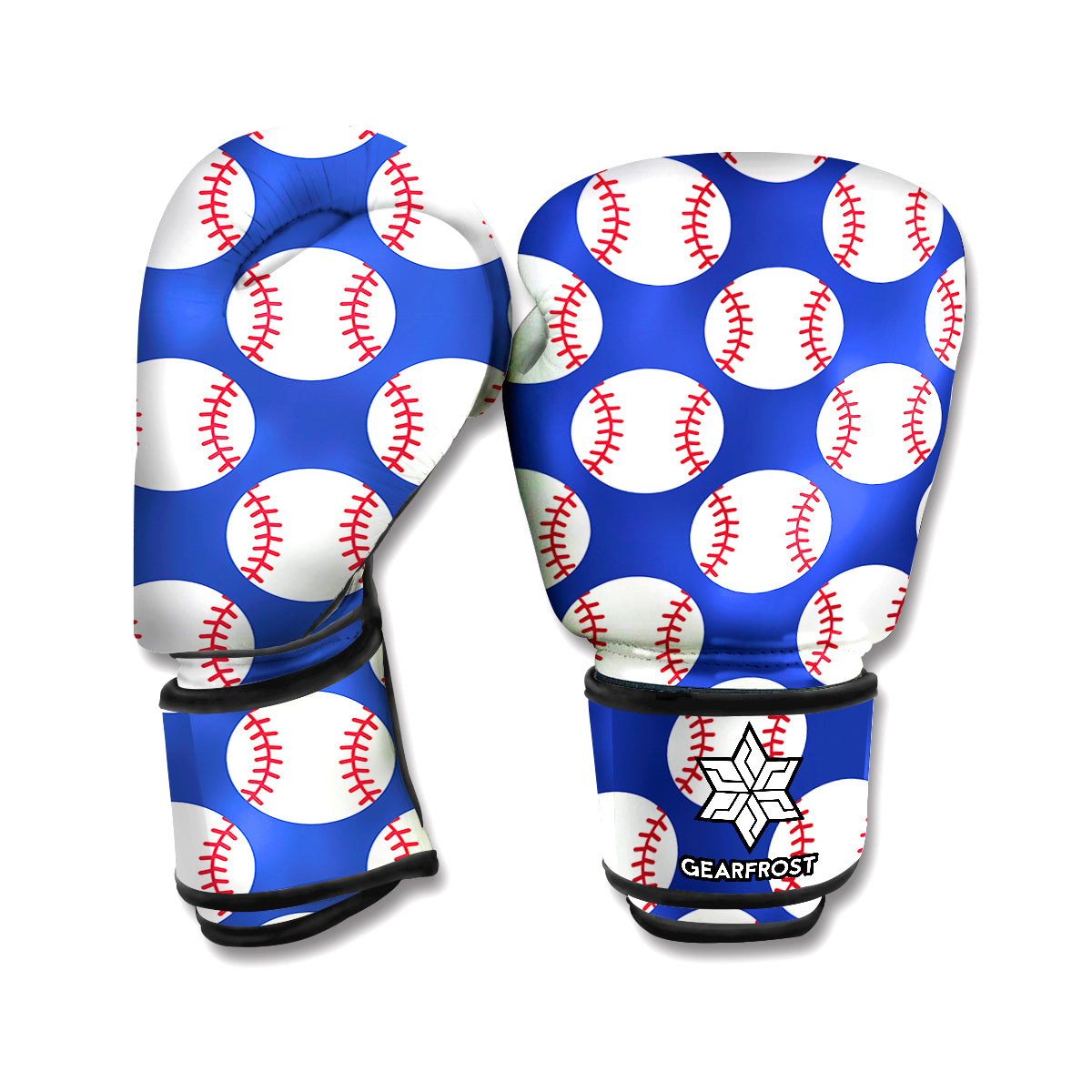 Blue Baseball Pattern Print Boxing Gloves