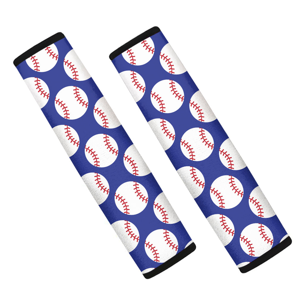 Blue Baseball Pattern Print Car Seat Belt Covers