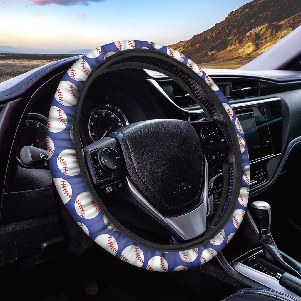 Blue Baseball Pattern Print Car Steering Wheel Cover